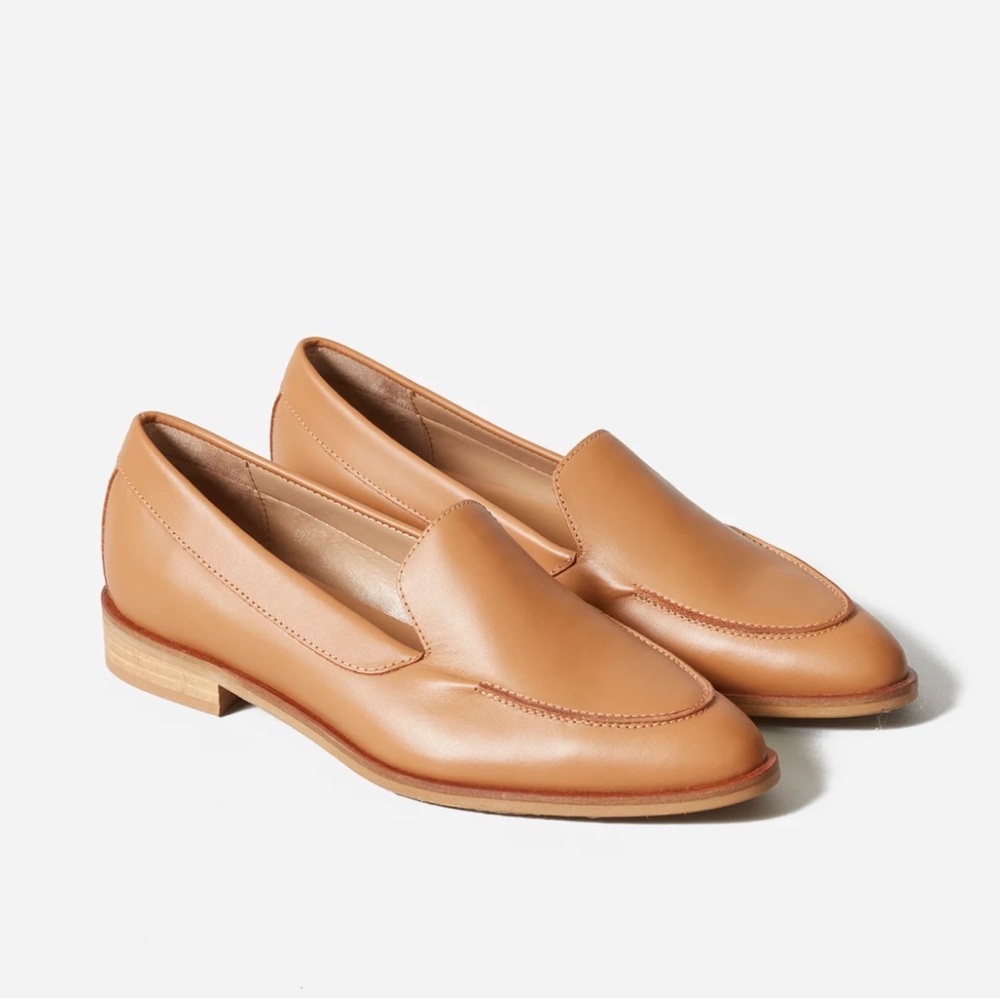 Everlane the Modern Loafer Women’s Leather Flats shoes, Camel, Size 10